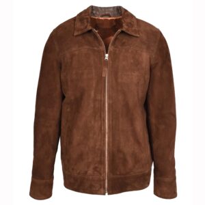 BUNERI Men’s Genuine Goat Suede Leather Jacket Classic Box Style Rust Brown