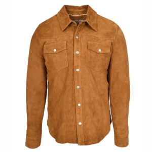 BUNERI Cognac Genuine Suede Leather Western Trucker Jacket