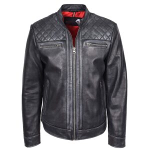 BUNERI Men’s Real Leather Cafe Racer Biker Jacket