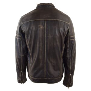 BUNERI Men’s Black Vintage Rub-Off Leather Biker Jacket