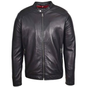 BUNERI Men’s Real Leather Casual Biker Style Jacket Black
