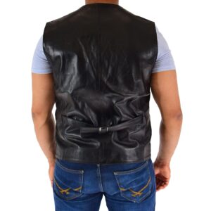 BUNERI Men’s Real Leather Gilet Vest Waistcoat Black
