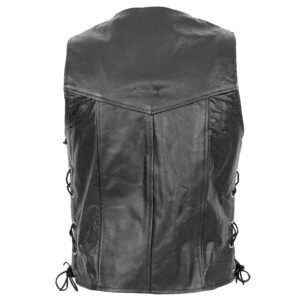 BUNERI Men’s Real Leather Gilet with Side Tassel Black