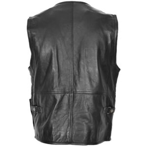 BUNERI Black Real Leather Multi-Purpose Waistcoat