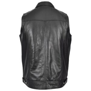 BUNERI Black Leather Classic Trucker Style Vest