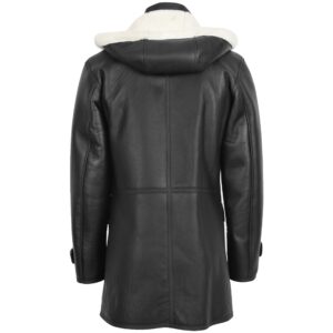 BUNERI Black White Sheepskin Hooded Duffle Coat