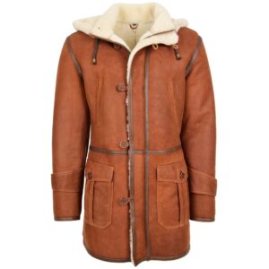BUNERI Whiskey Real Sheepskin Duffle Hooded Coat