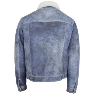 BUNERI Men’s Real Sheepskin Trucker Jacket Denim Blue