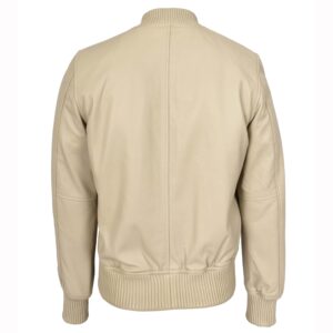BUNERI Men’s Real Soft Leather Bomber MA-1 Varsity Style Jacket Beige