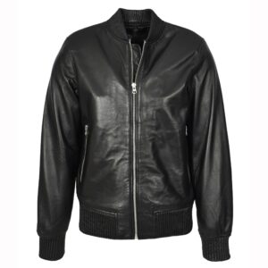 BUNERI Men’s Real Soft Leather Bomber MA-1 Varsity Style Jacket Black