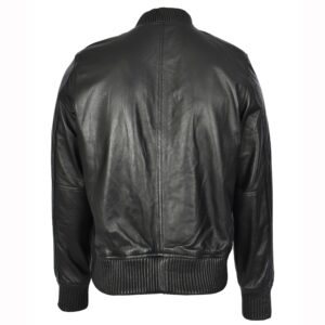 BUNERI Men’s Real Soft Leather Bomber MA-1 Varsity Style Jacket Black