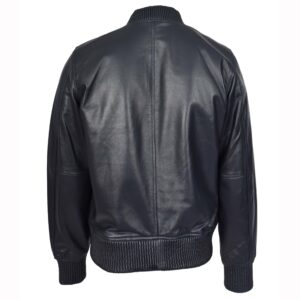 BUNERI Navy MA-1 Varsity Style Leather Bomber Jacket