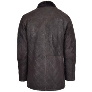 BUNERI Dark Brown 100% Real Sheepskin Leather Cross Stitch Anorak