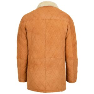 BUNERI Men’s Sheepskin Jacket Cross Stitch Anorak Tan White