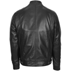 BUNERI Black Soft Leather Casual Plain Zip Jacket