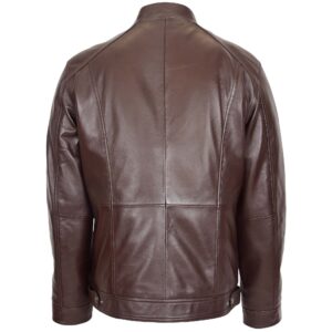 BUNERI Men’s Brown Soft Leather Casual Plain Zip Jacket