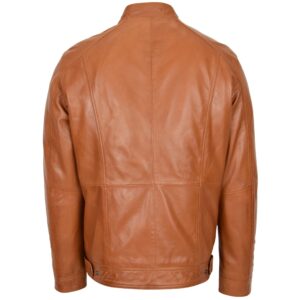 BUNERI Men’s Soft Leather Casual Plain Zip Jacket Tan