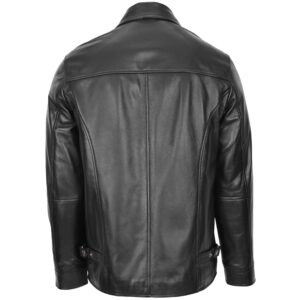 BUNERI Men’s Soft Leather Plain Zip Box Casual Jacket Black