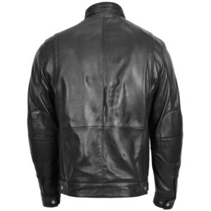 BUNERI Men’s Standing Collar Leather Jacket Black
