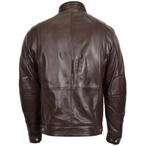 BUNERI Men’s Standing Collar Leather Jacket Brown