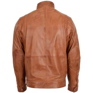 BUNERI Men’s Standing Collar Leather Jacket Tan