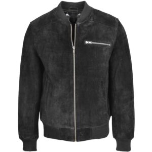 BUNERI Men’s Suede Bomber Varsity Jacket Black