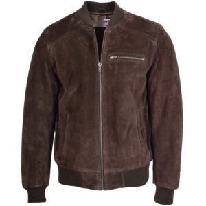 BUNERI Men’s Brown Suede Bomber Varsity Jacket
