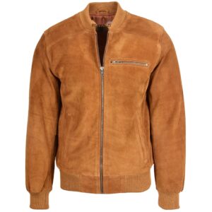 BUNERI Tan Genuine Suede Bomber Varsity Jacket