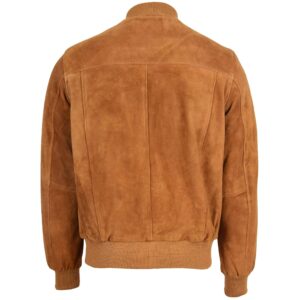 BUNERI Tan Genuine Suede Bomber Varsity Jacket