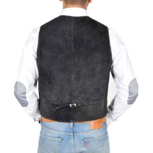 BUNERI Men’s Genuine Suede Leather Button Fastening Waistcoat Black