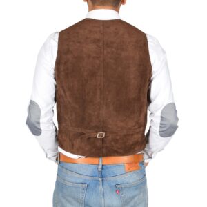 BUNERI Brown Genuine Suede Leather Waistcoat