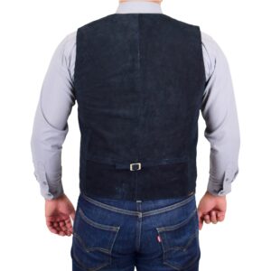BUNERI Men’s Navy Suede Waistcoat Button-Fastening
