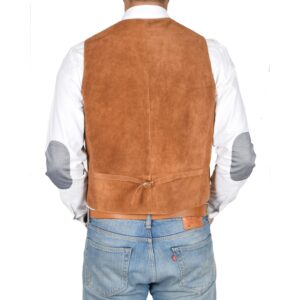 BUNERI Men’s Tan Genuine Suede Leather Waistcoat