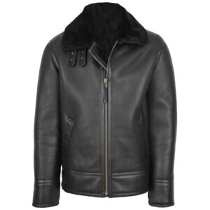BUNERI Men’s Top Gun Style Sheepskin Jacket Black