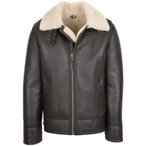 BUNERI Men’s Top Gun Style Sheepskin Jacket Brown White
