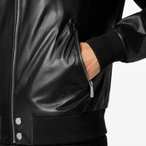 BUNERI Black Leather Bomber Jacket