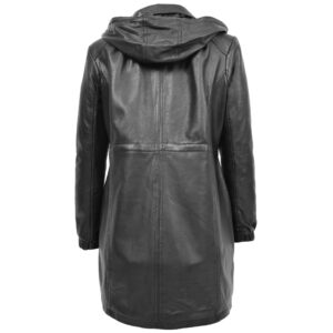 BUNERI Women’s Black Leather 3/4 Length Duffle Coat