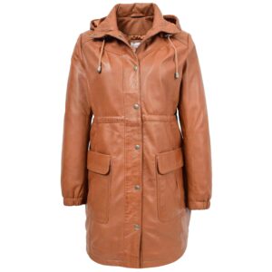 BUNERI Tan Leather 3/4 Length Duffle Coat