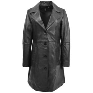BUNERI Women’s Black Soft Leather 3/4 Length Classic Coat