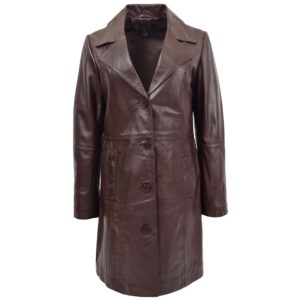 BUNERI Women’s 3/4 Length Soft Leather Classic Coat Brown