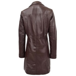 BUNERI Women’s 3/4 Length Soft Leather Classic Coat Brown