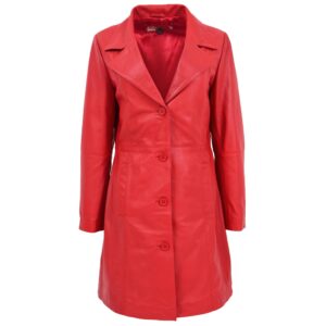 BUNERI Women’s 3/4 Length Soft Leather Classic Coat Red