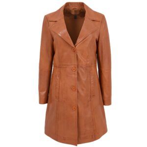 BUNERI Women’s Tan 3/4 Length Classic Leather Coat
