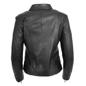 BUNERI Women’s Classic Leather Biker Zip Box Jacket Black