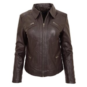 BUNERI Brown Classic Leather Biker Zip Box Jacket