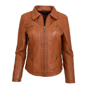 BUNERI Tan Classic Leather Biker Zip Box Jacket
