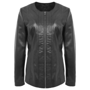 BUNERI Black Classic Soft Leather Collarless Jacket