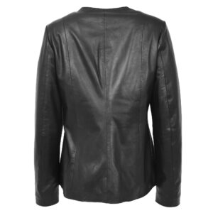 BUNERI Black Classic Soft Leather Collarless Jacket