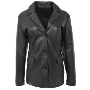 BUNERI Women’s Classic Three Button Leather Blazer Black