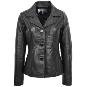 BUNERI Women’s Classic Three-Button Leather Blazer Black